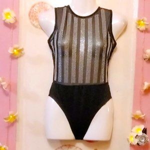 Mesh and Sparkles (S) Striped Lingerie Bodysuit - NWOT